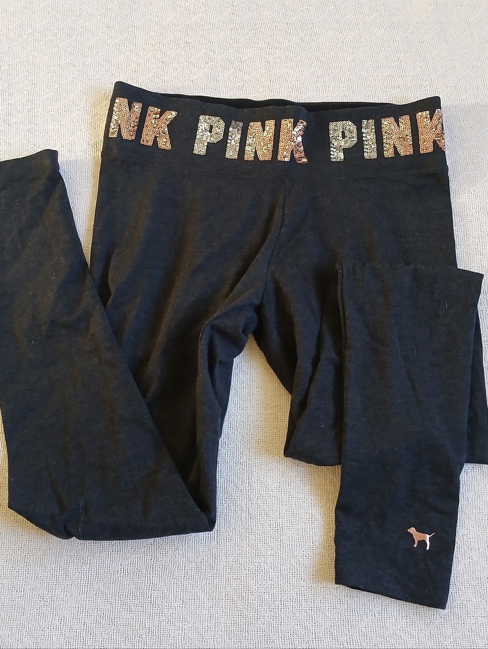 victoria's secret pink dark gray sequin yoga leggings y2k mcbling stretch medium